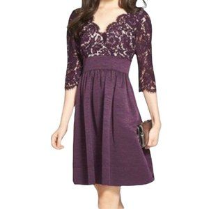 Eliza J Women SZ 8 Purple 3\4 Lace Faille Sleeves